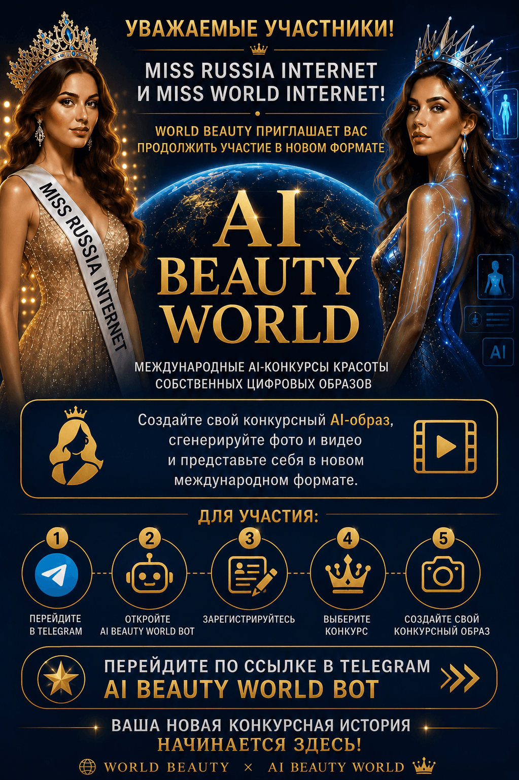 Приглашение участниц Miss Russia Internet и Miss World Internet в AI Beauty World